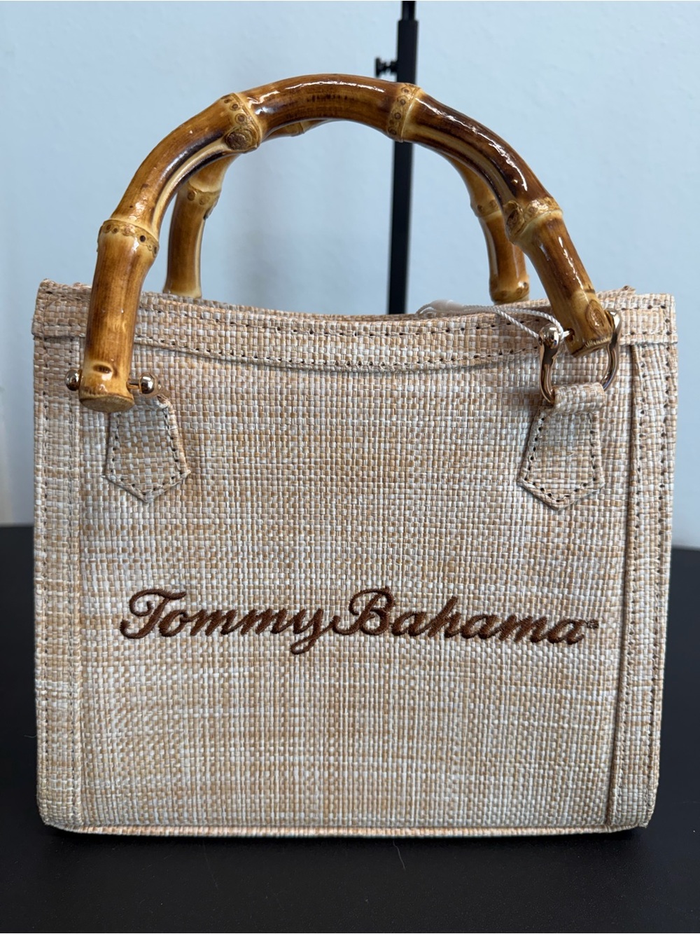 Tommy Bahama | Natural Woven Textured Faux Bamboo Handle Mini Tote w/Crossbody - Picture 3 of 8